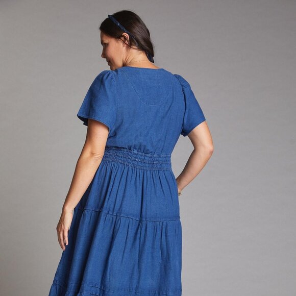Anthropologie Somerset Maxi Dress Denim Chambray Western Tiered size L - Picture 9 of 16
